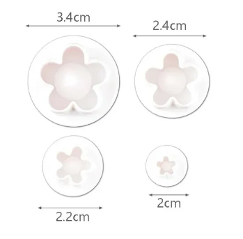 Molde de Flores (Sets de 4 distintos tamaños: 3,4 cms, 2,4 cms, 2,2 cms y 2 cm)